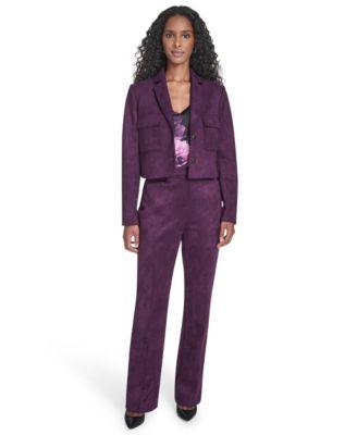 calvin klein womens suede cropped two button jacket modern fit pants