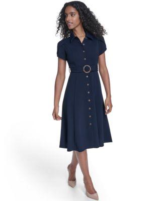 calvin klein womens tulip sleeve midi shirtdress