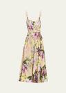 calypso sweetheart bustier floral linen midi dress