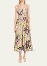 calypso sweetheart bustier floral linen midi dress