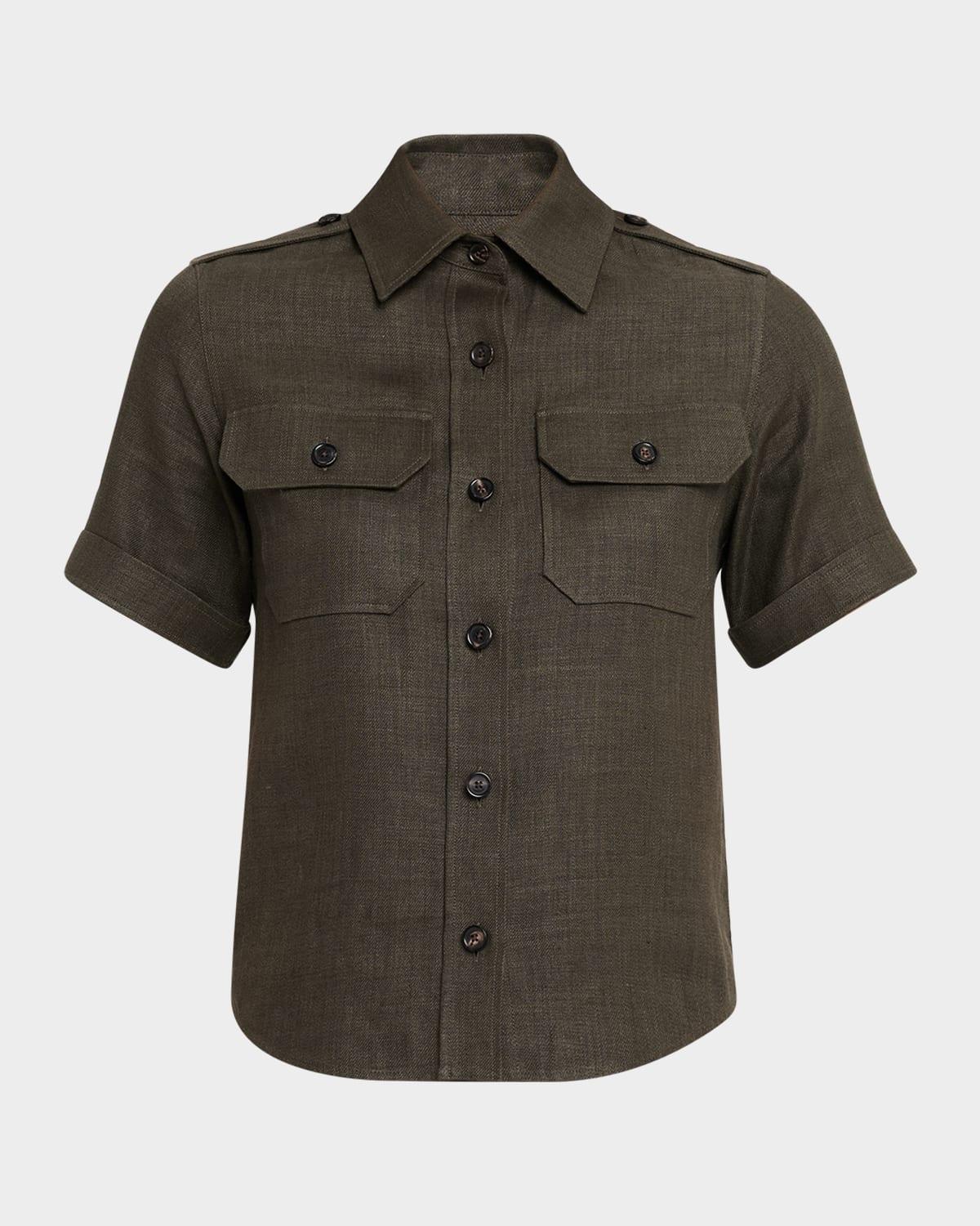 cam annalisa structured linen button-front blouse