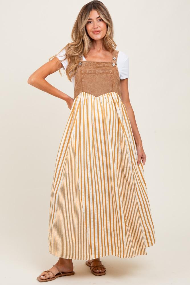 camel striped colorblock denim contrast maternity maxi dress