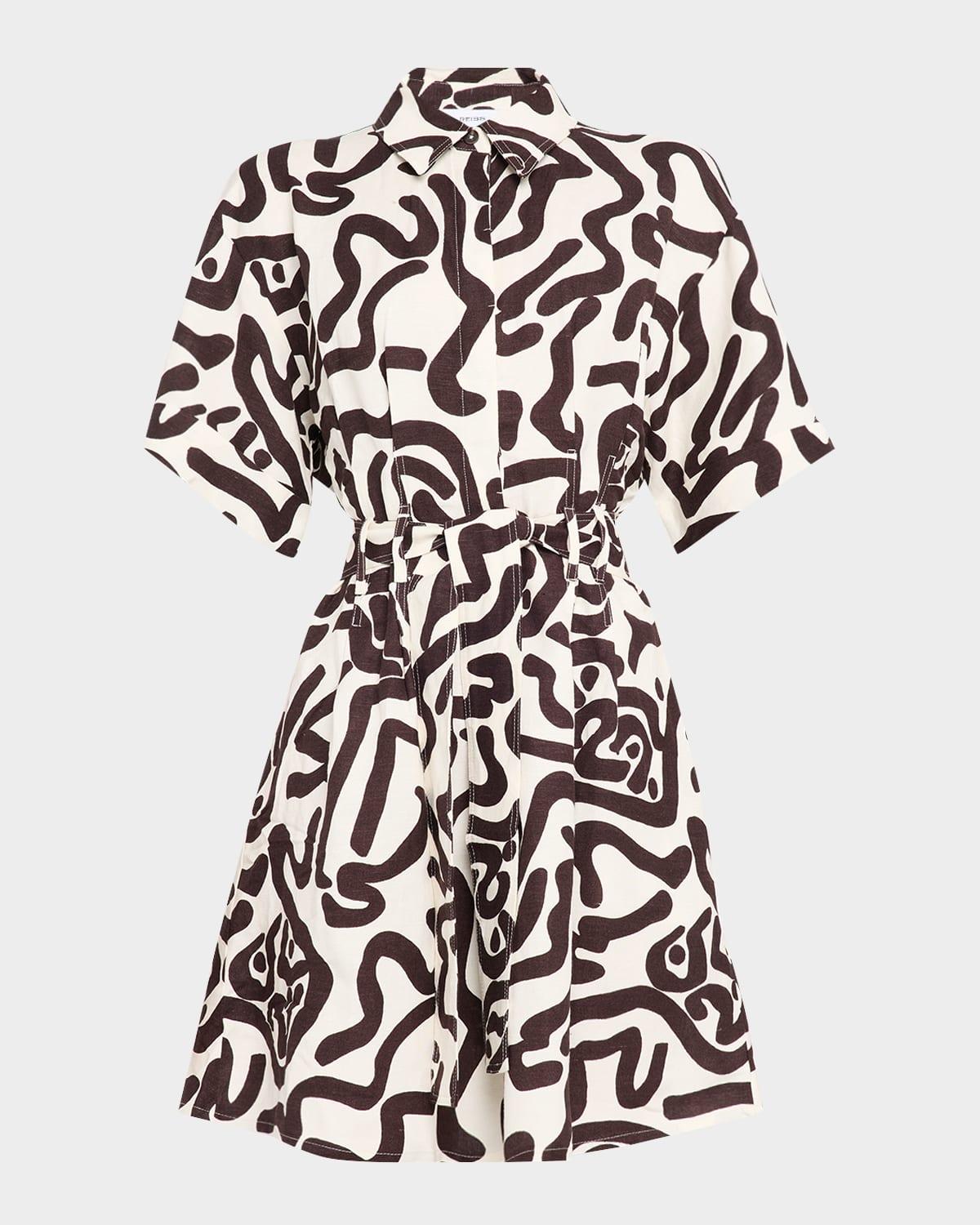 camelia printed short-sleeve open-back mini dress
