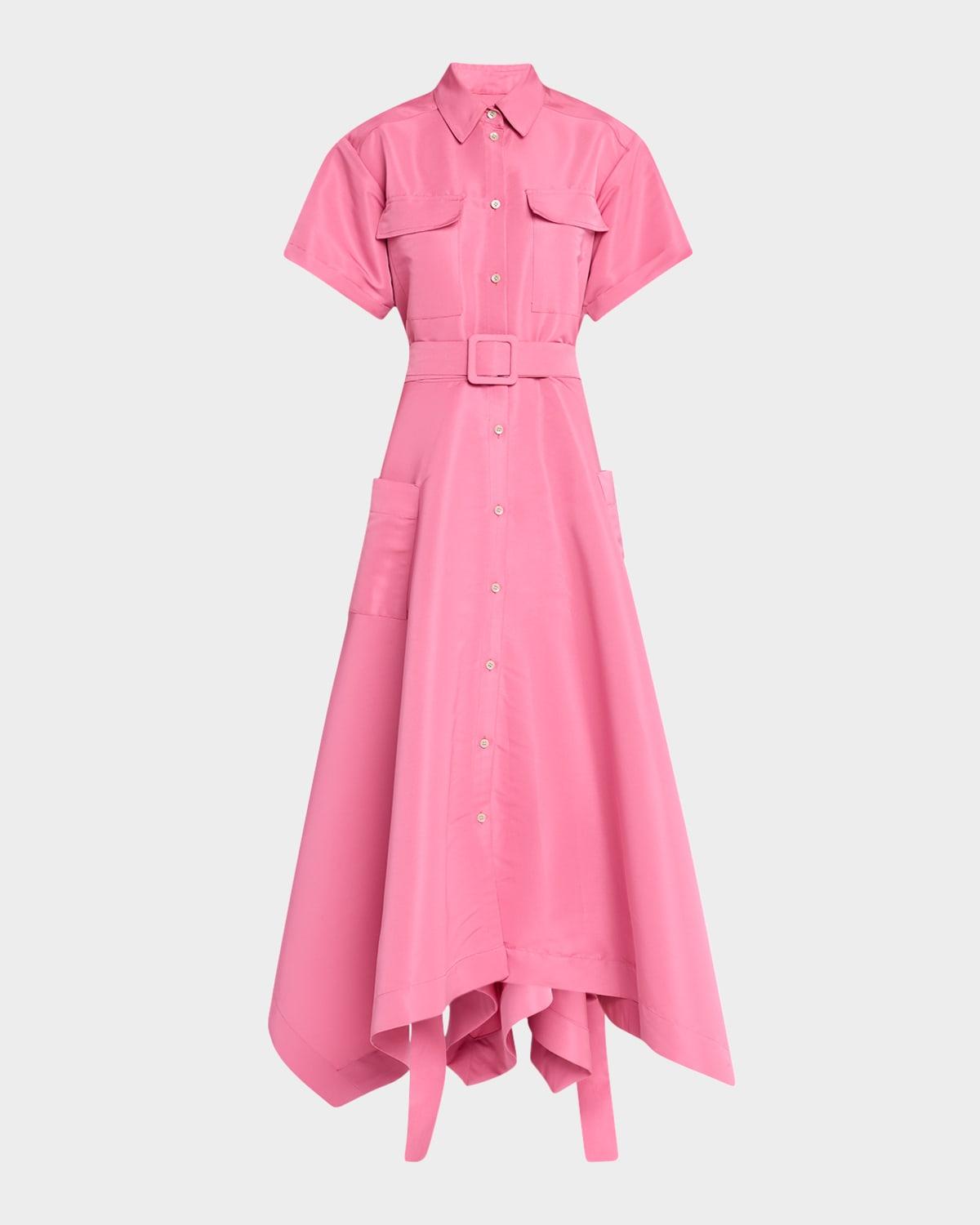 camellia belted faille trench maxi dress