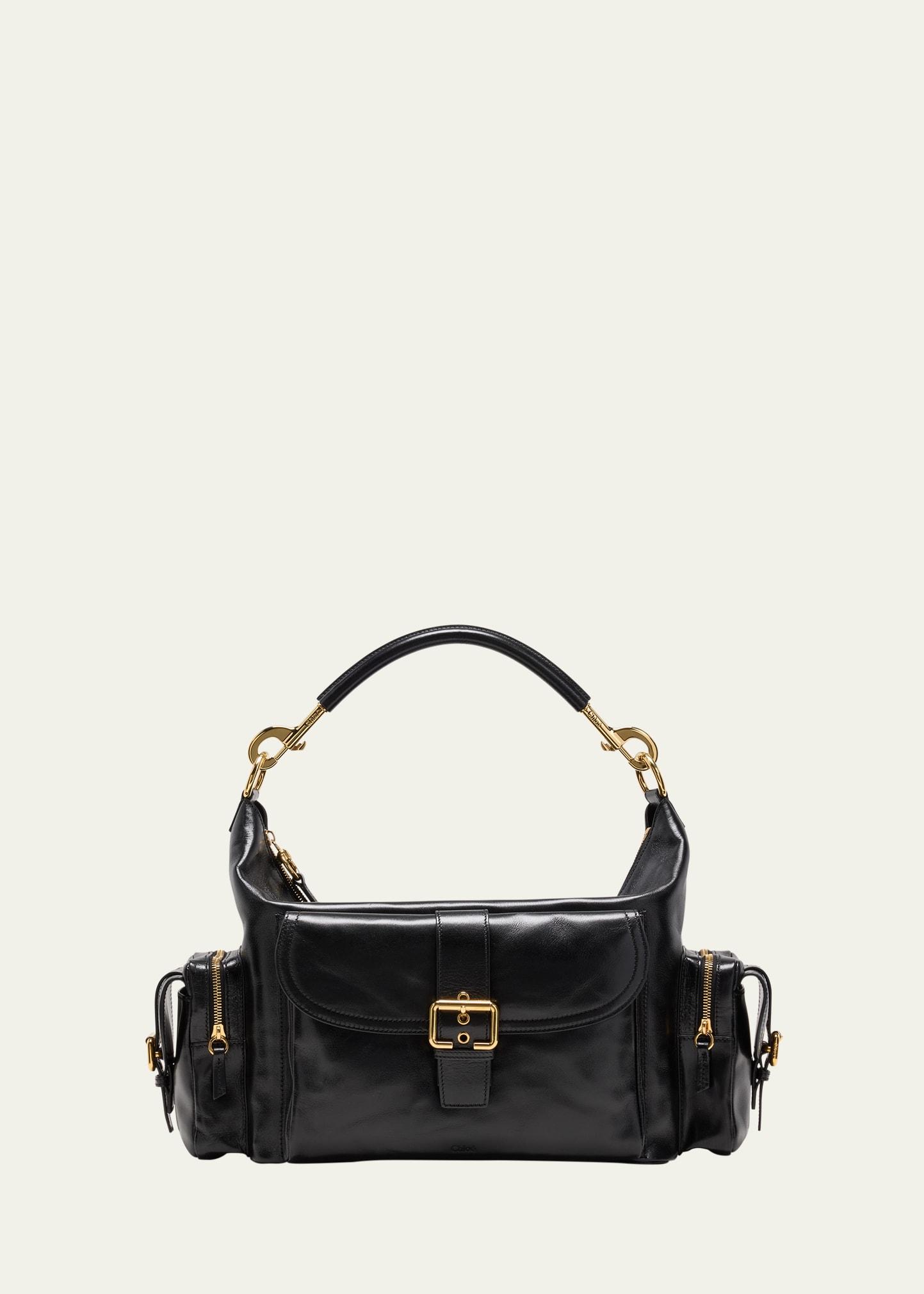 camera bag large in natural shiny calfskin