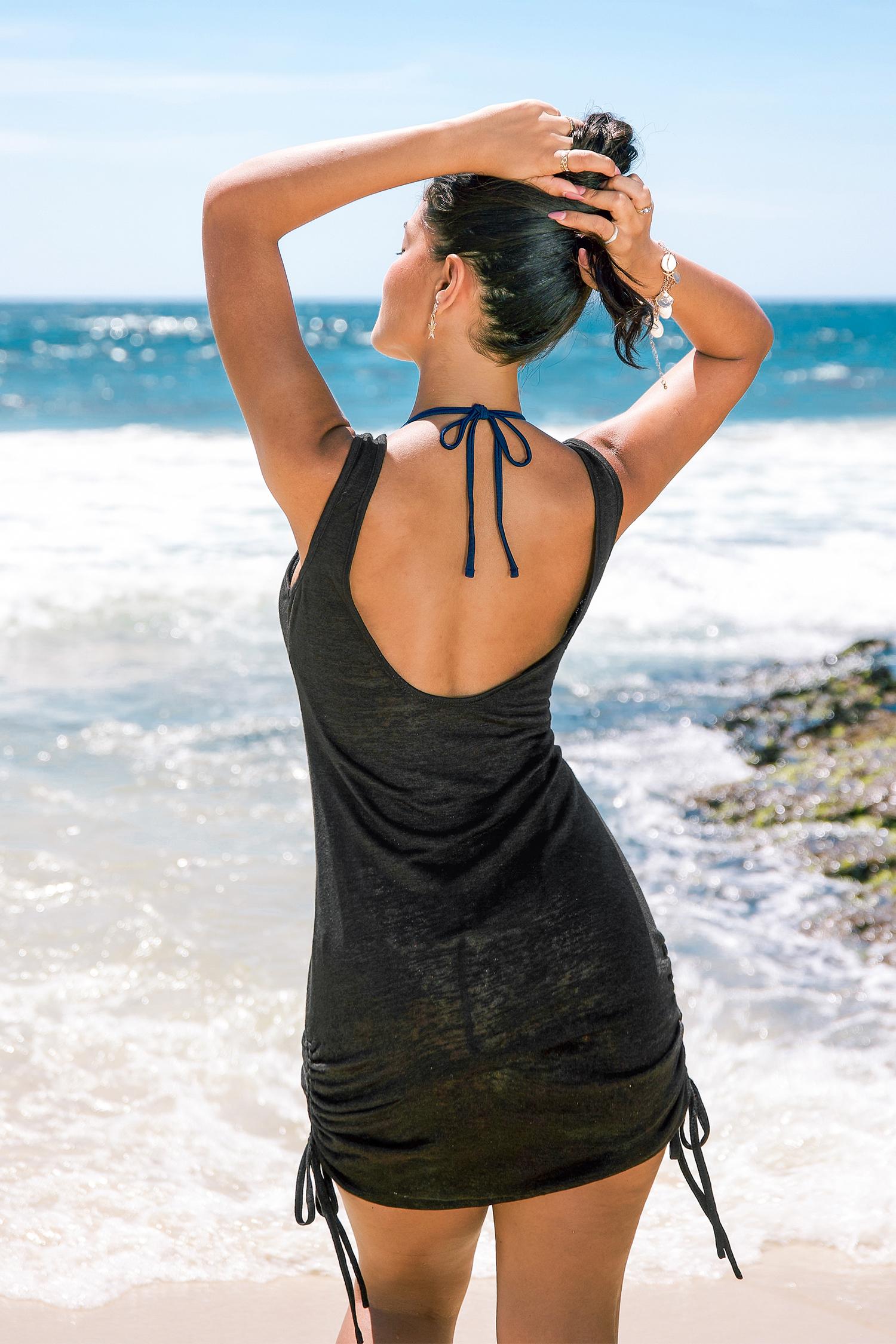 camera shy black cover-up mini dress - l