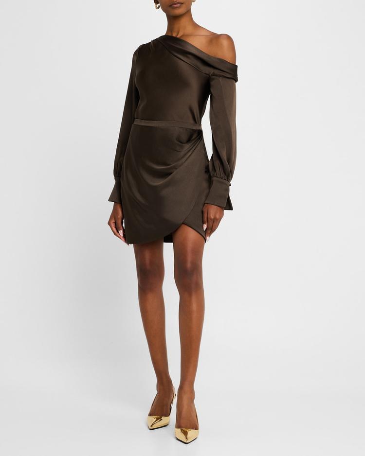 cameron draped one-shoulder mini dress