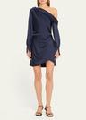 cameron one-shoulder wrap-skirt satin mini dress