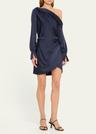 cameron one-shoulder wrap-skirt satin mini dress