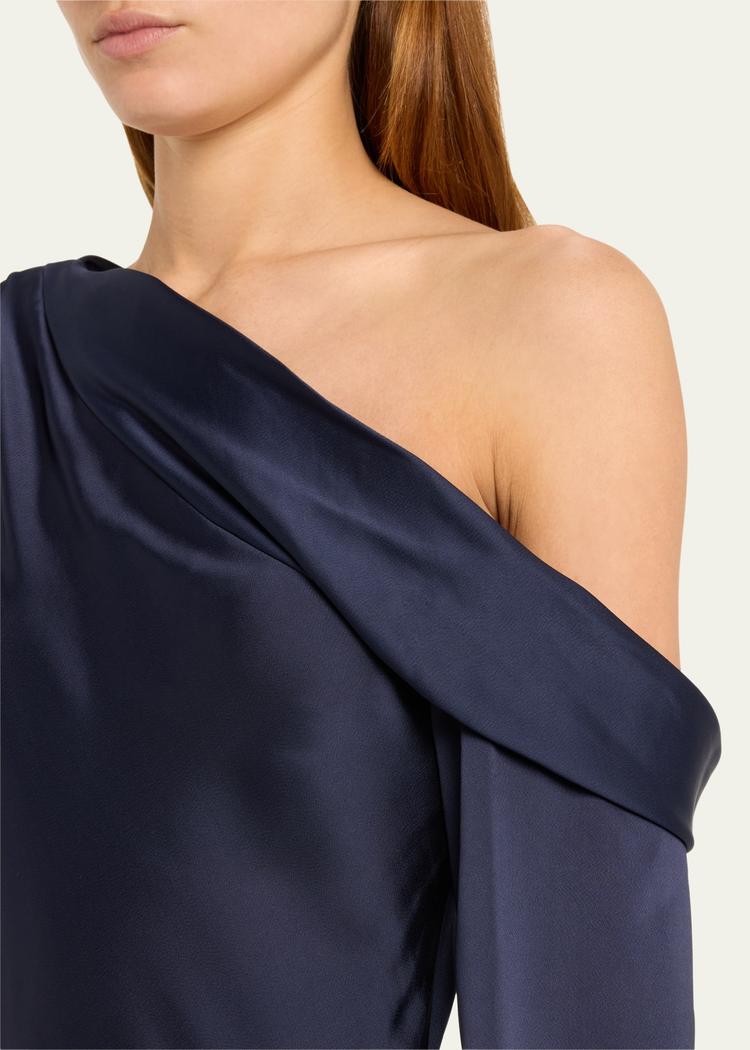 cameron one-shoulder wrap-skirt satin mini dress