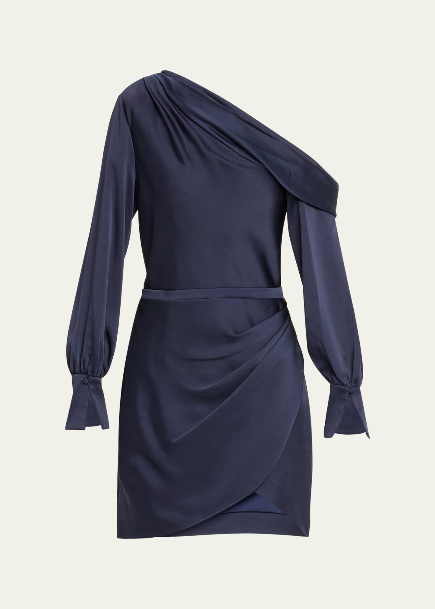 cameron one-shoulder wrap-skirt satin mini dress