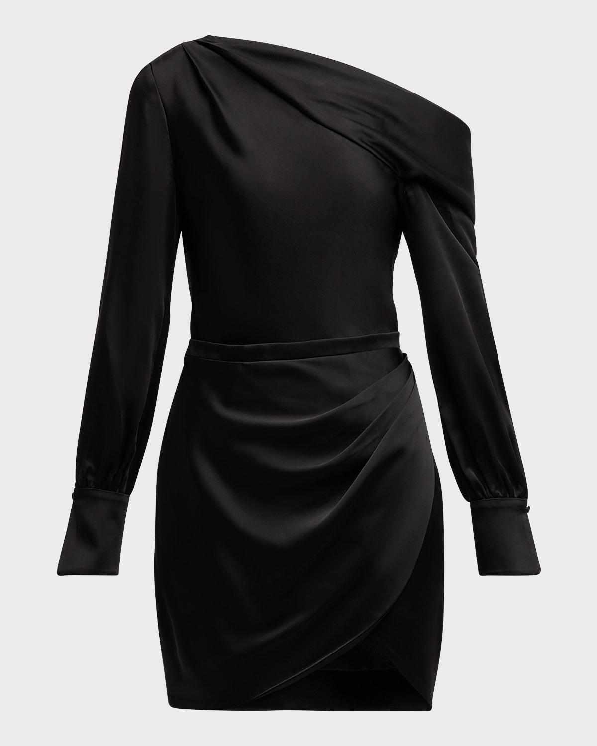 cameron one-shoulder wrap-skirt satin mini dress