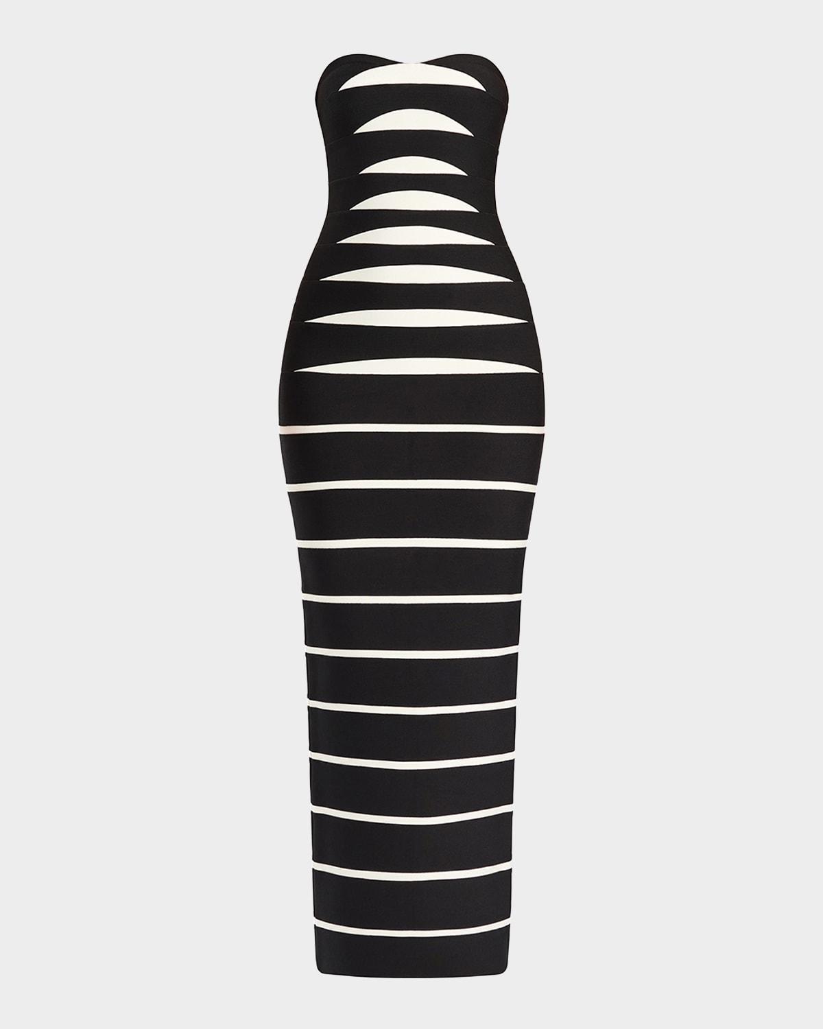 cameron strapless abstract striped gown