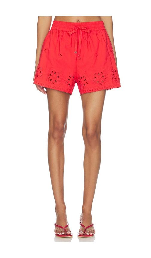 cami nyc jomi mid rise cotton short in red.