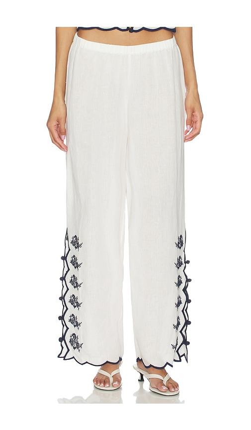cami nyc madrid embroidered linen pant in white,navy.