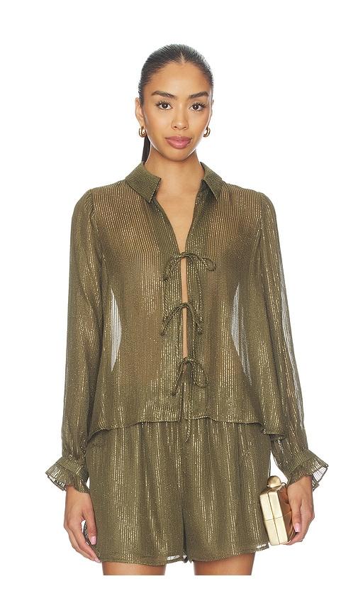 cami nyc niecey metallic chiffon blouse in army,metallic gold.