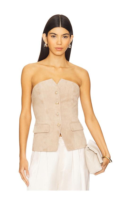 cami nyc zamora suede corset in neutral.