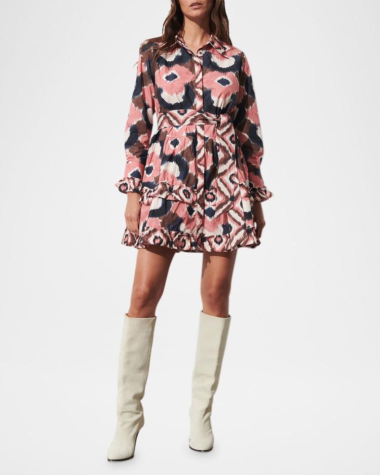 cami tiered-ruffle belted mini shirtdress
