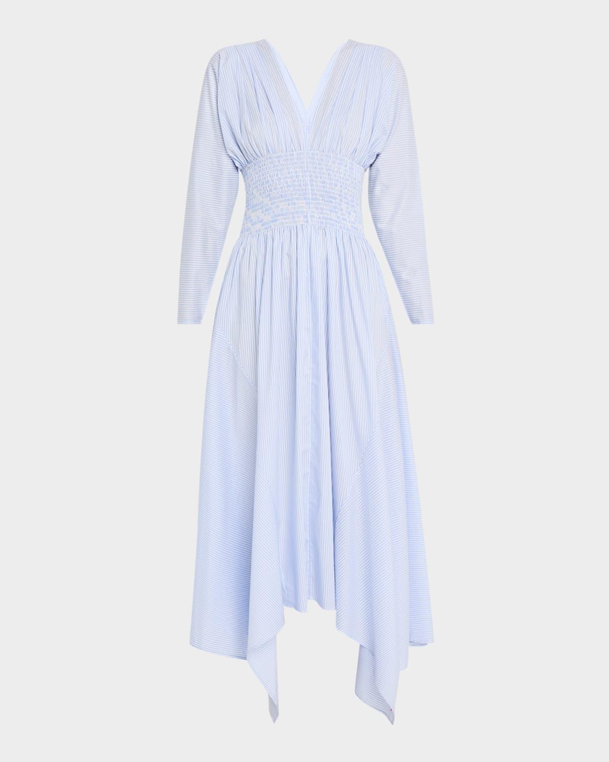 camicia shirred striped cotton poplin maxi dress