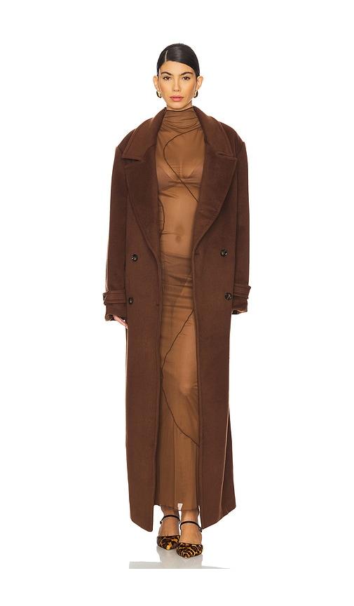 camila coelho agatha double breasted coat in chocolate.