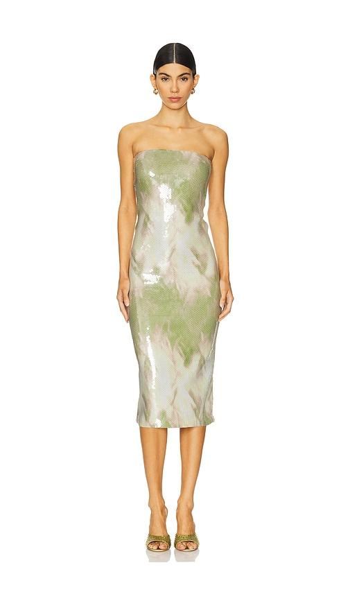 camila coelho alandra midi dress in green.