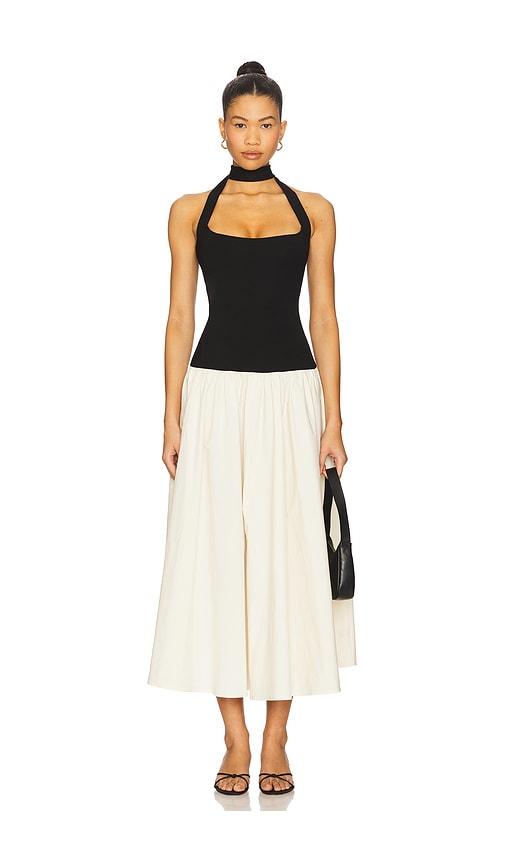 camila coelho andrade midi dress in black,white.