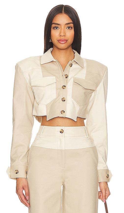 camila coelho araceli cropped jacket in neutral.