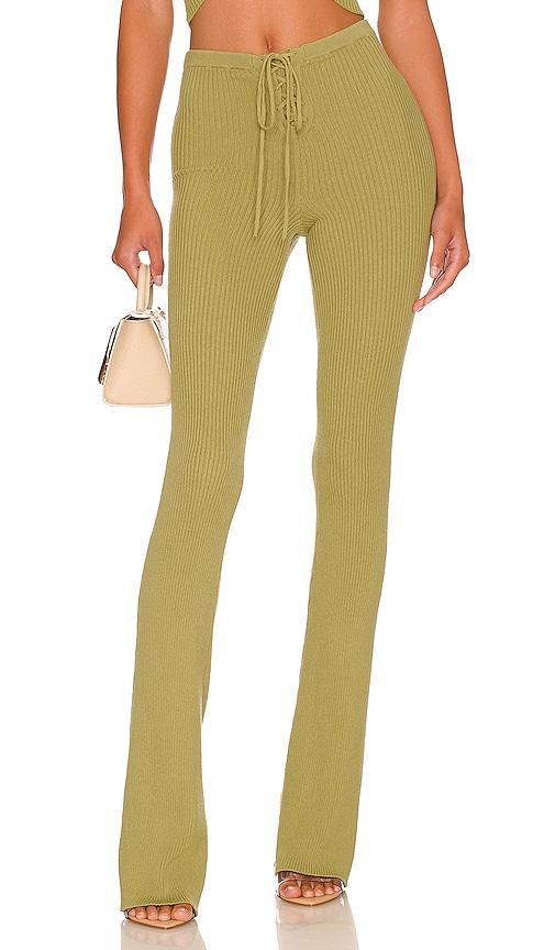 camila coelho artemis lace up knit pant in green.