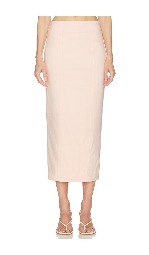 camila coelho aurora midi skirt in pink.