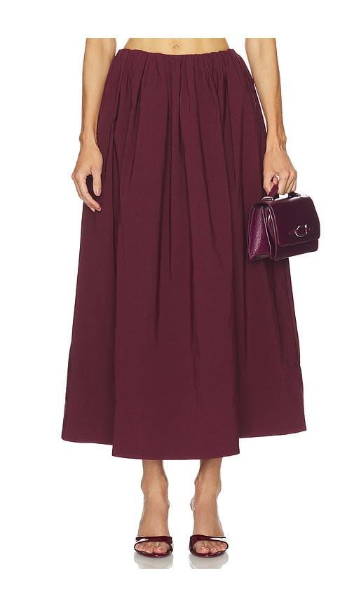 camila coelho carina midi skirt in burgundy.