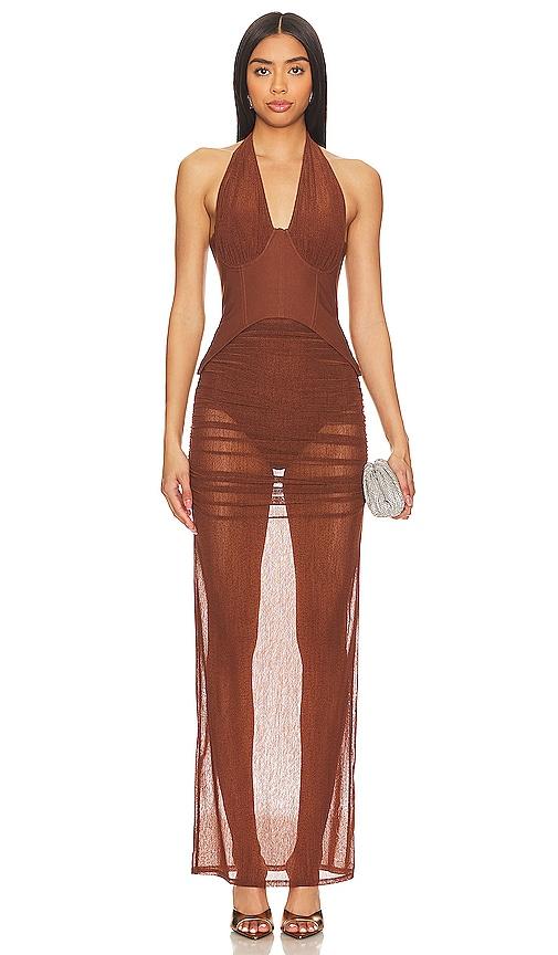 camila coelho carolina midi dress in brown.