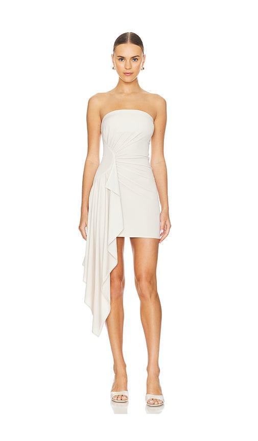 camila coelho cascada mini dress in beige.