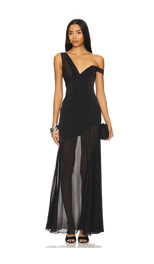 camila coelho cecily gown in black.