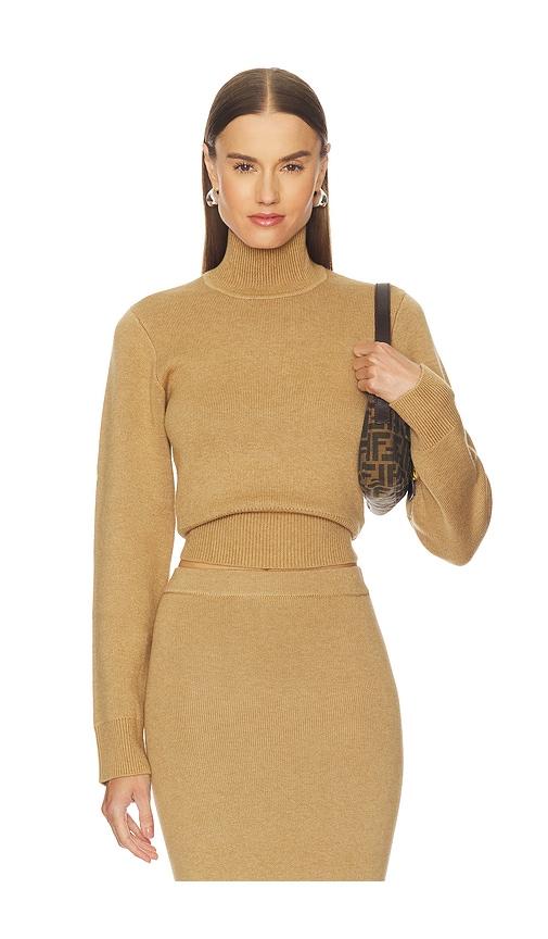 camila coelho costansa turtleneck sweater in tan.