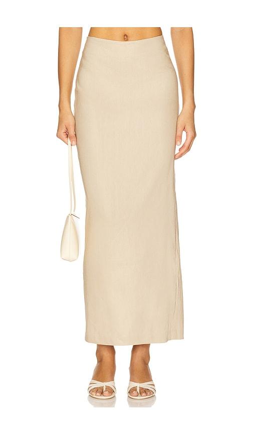 camila coelho delanie midi skirt in beige.