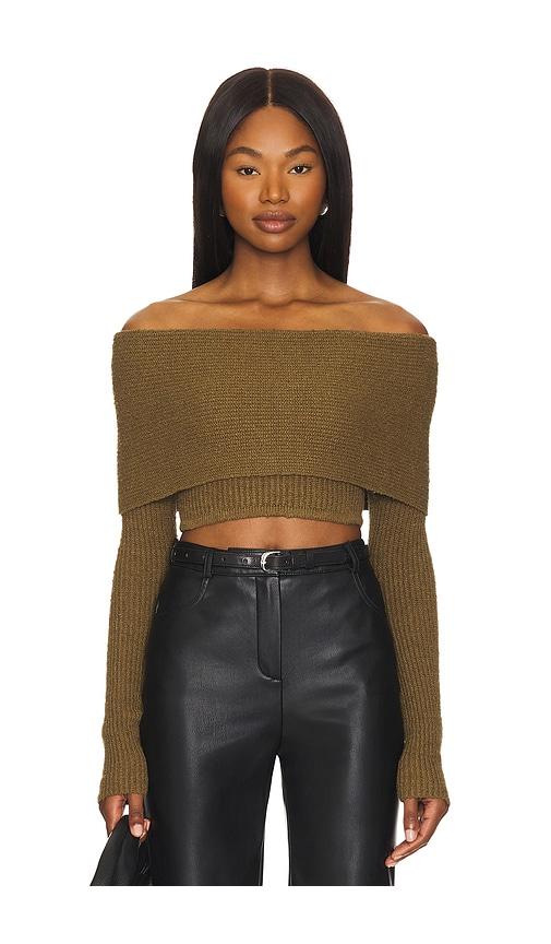 camila coelho elan off shoulder top in olive.