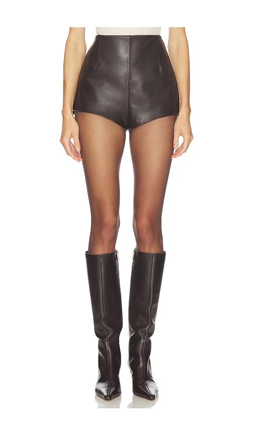 camila coelho elia leather short in chocolate.