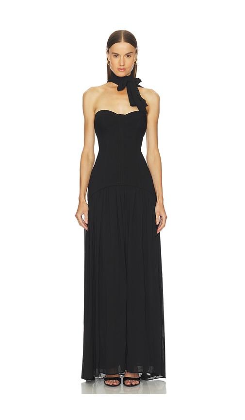 camila coelho evangelina gown in black.