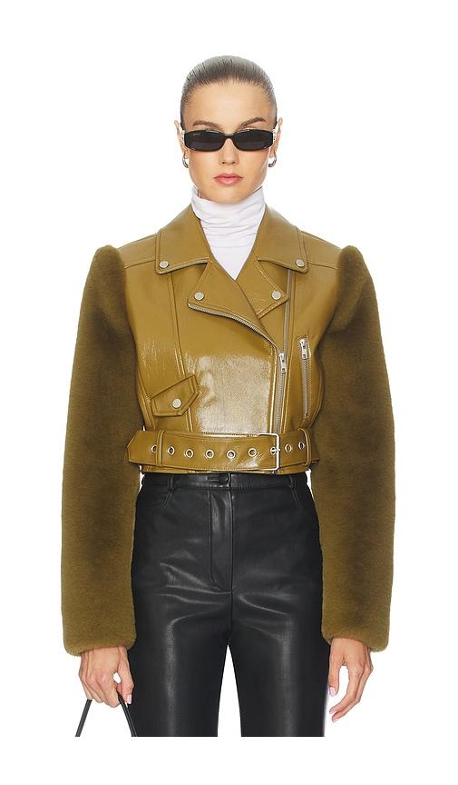 camila coelho florencia moto jacket in olive.