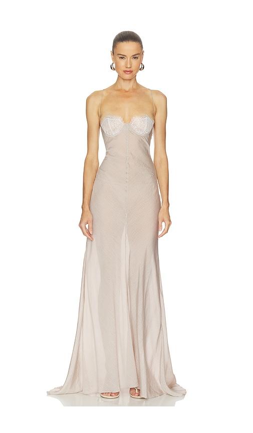 camila coelho giuliana gown in beige.