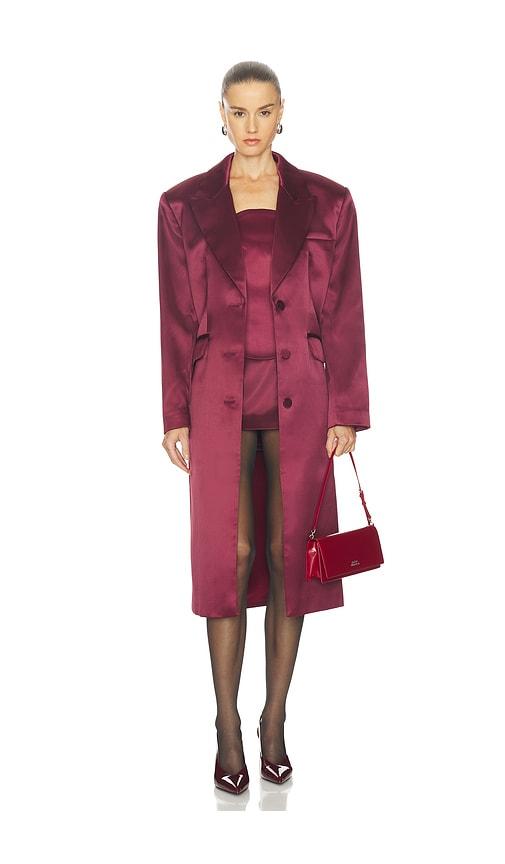 camila coelho haliee coat in burgundy.