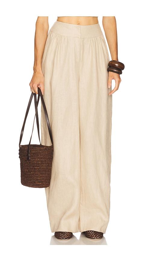 camila coelho harlow linen pant in brown.