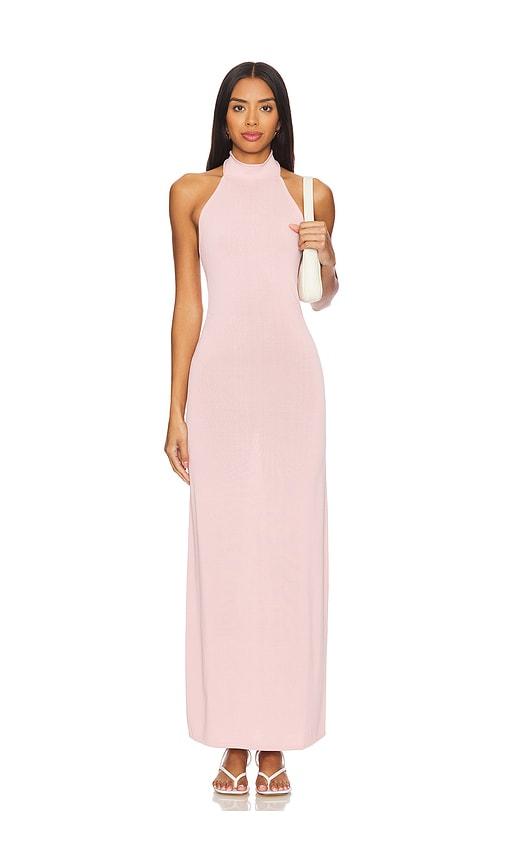 camila coelho justine halter maxi dress in pink.