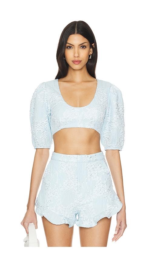 camila coelho kahlo crop top in baby blue.