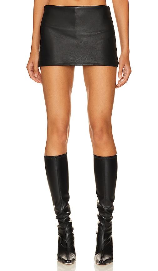 camila coelho katalina leather mini skort in black.