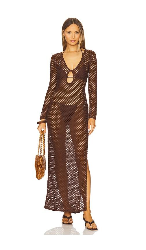 camila coelho krina maxi dress in brown.