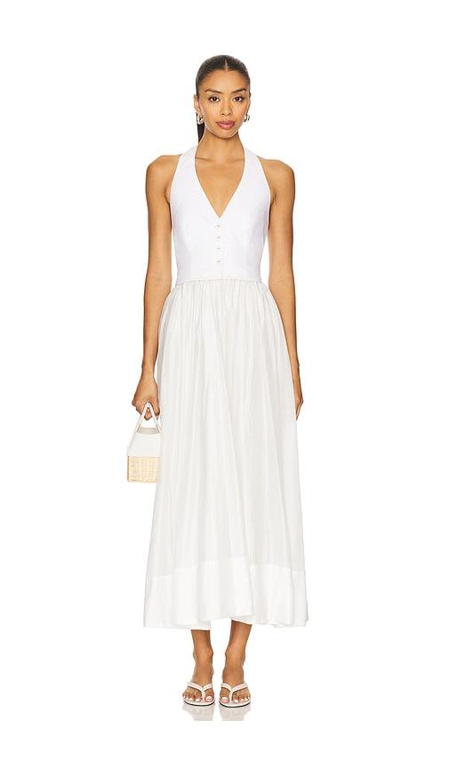 camila coelho lino midi dress in ivory.
