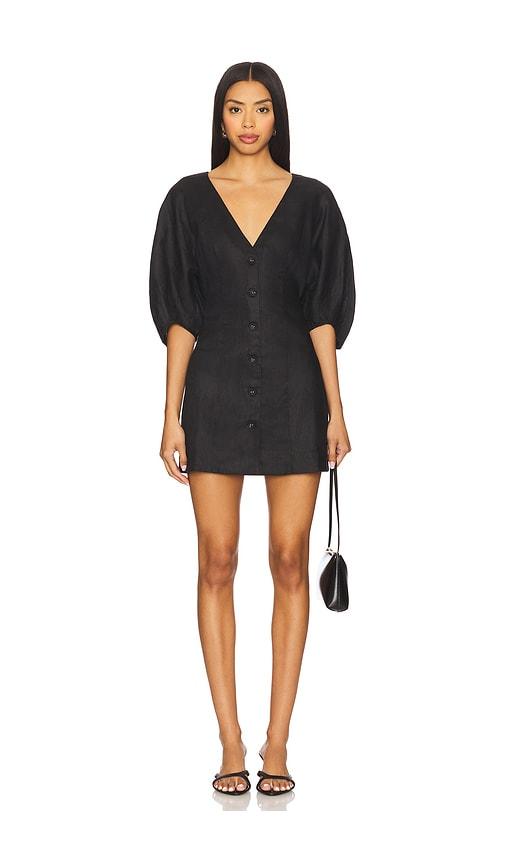 camila coelho lino mini dress in black.