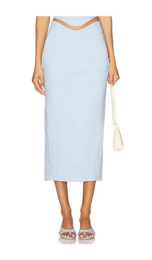 camila coelho lotta midi skirt in baby blue.