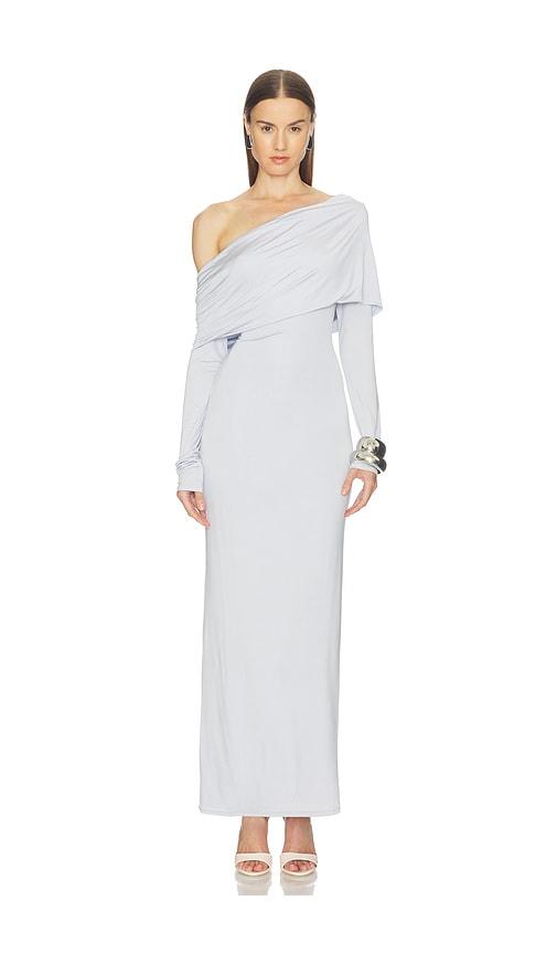 camila coelho lourdes maxi dress in baby blue.